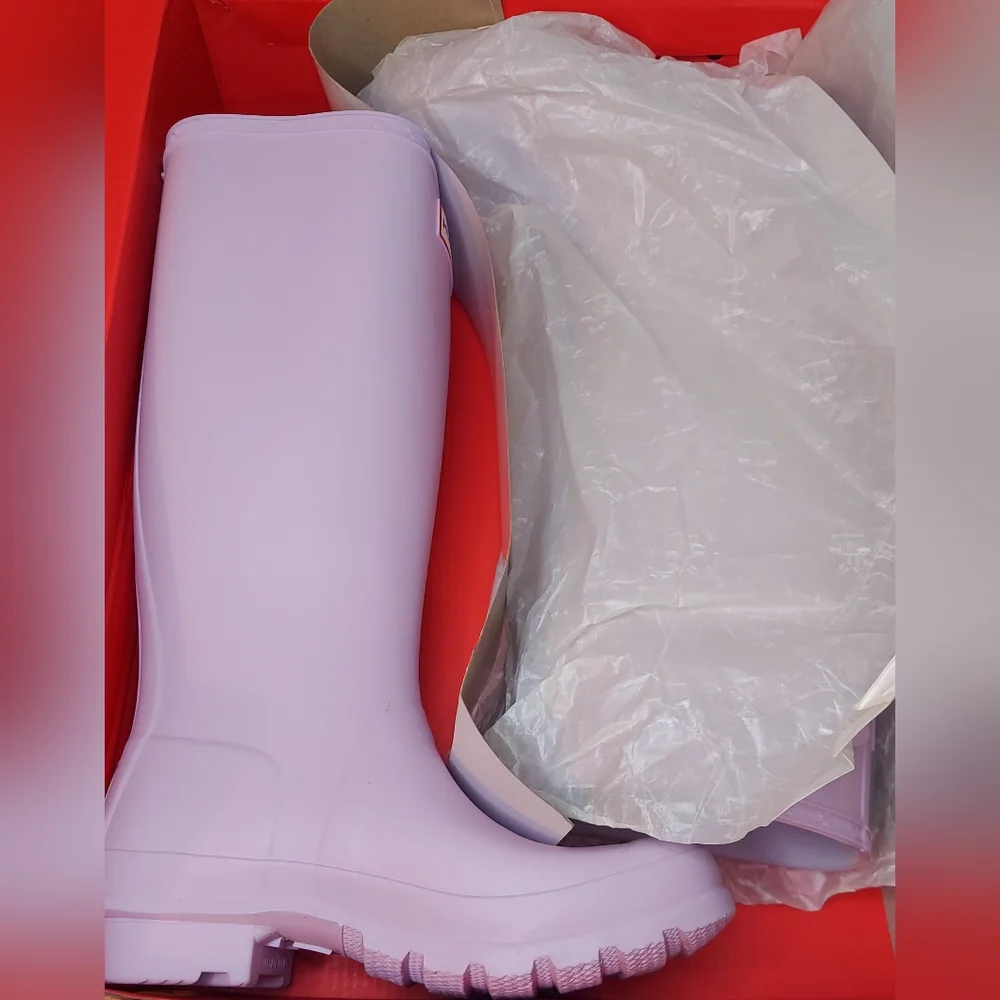 Hunter Girls Pastel Tempered Mauve Waterproof Rain Boots Size 5 NWT